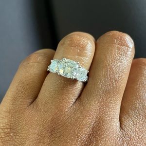 3 stone Moissanite Sterling Silver Ring